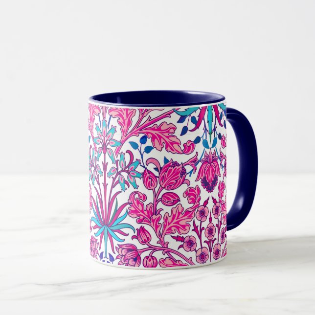 William Morris Hyacinth Print, Fuchsia Pink Mug (Front Right)