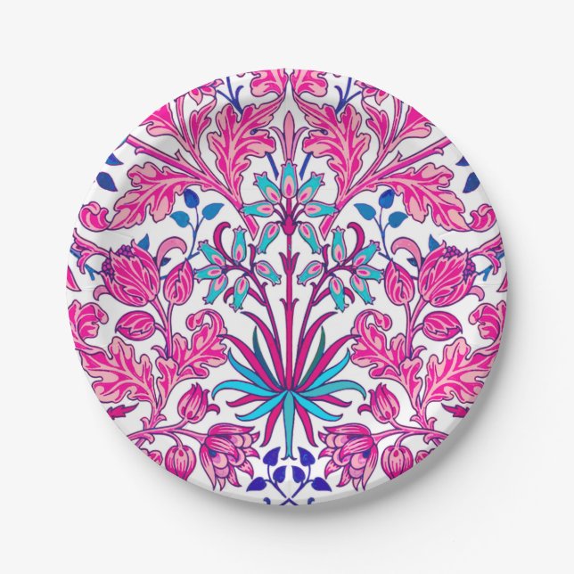William Morris Hyacinth Print, Fuchsia Pink Paper Plate (Front)