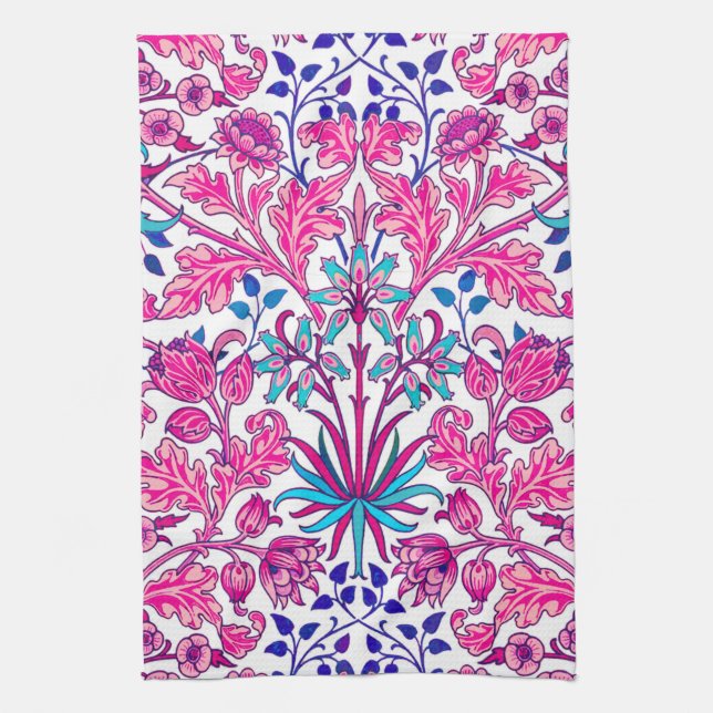 William Morris Hyacinth Print, Fuchsia Pink Tea Towel (Vertical)
