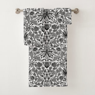 William Morris Hyacinth Print, Grey, Black & White Bath Towel Set