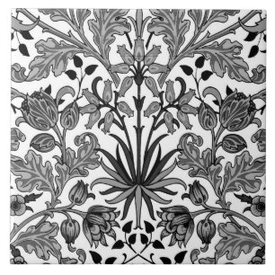 William Morris Hyacinth Print, Grey, Black & White Tile