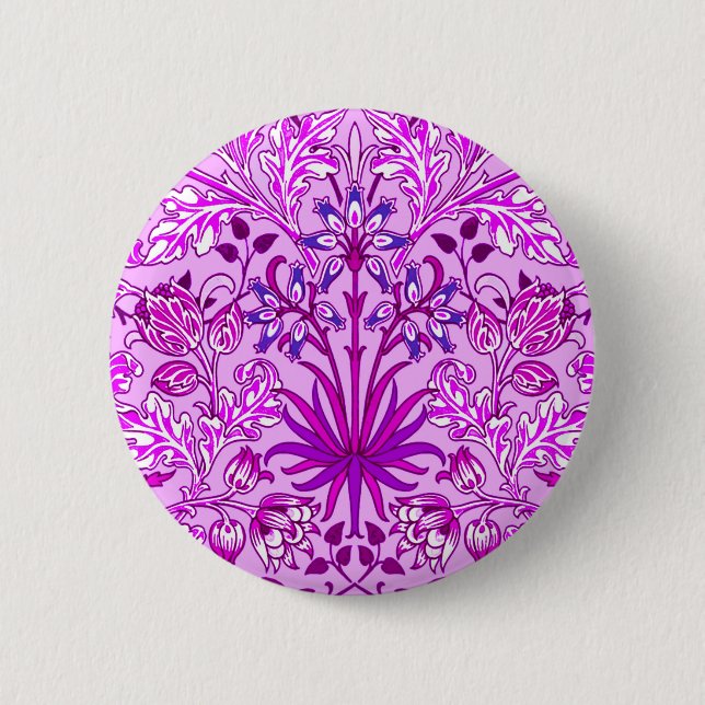 William Morris Hyacinth Print, Lavender and Violet 6 Cm Round Badge (Front)