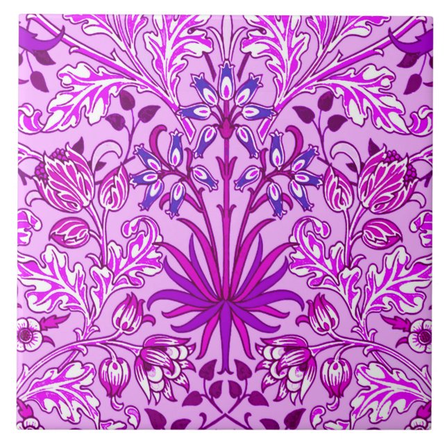 William Morris Hyacinth Print, Lavender and Violet Ceramic Tile (Front)