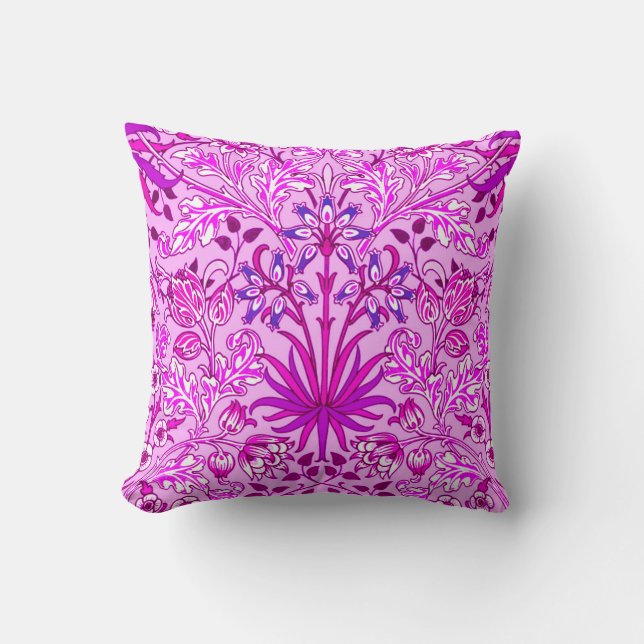 William Morris Hyacinth Print, Lavender and Violet Cushion (Front)