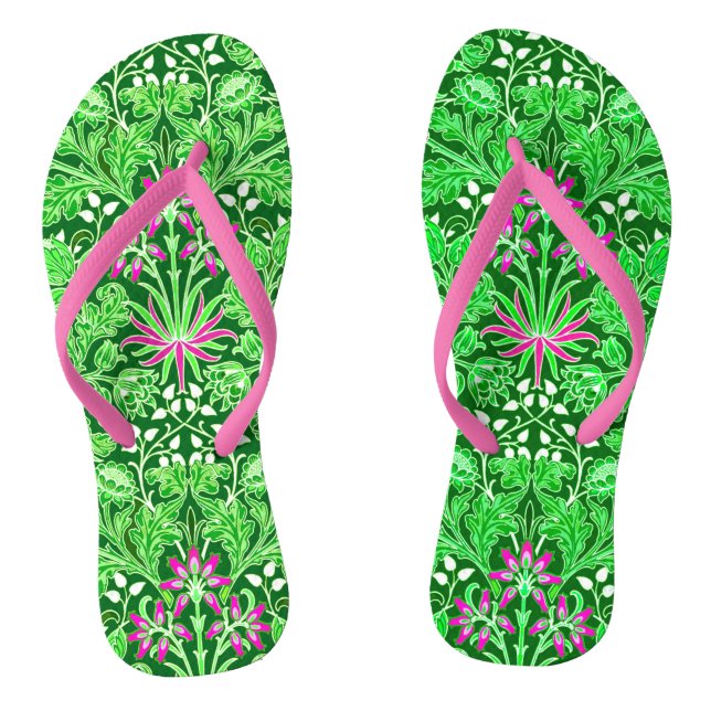 William Morris Hyacinth Print Lime & Emerald Green Thongs (Footbed)
