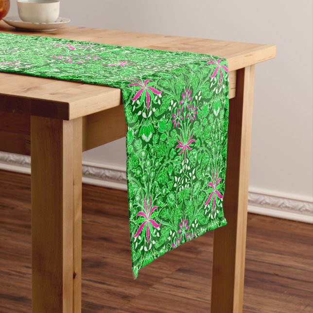 William Morris Hyacinth Print, Lime Green Short Table Runner (In Situ)