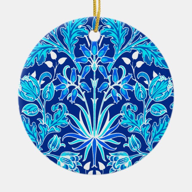 William Morris Hyacinth Print, Navy & Cobalt Blue Ceramic Ornament (Front)