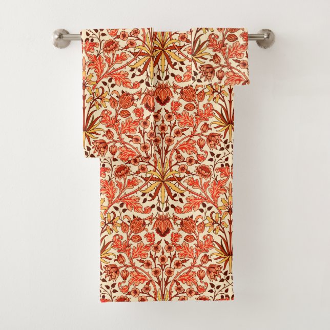 William Morris Hyacinth Print, Orange and Rust Bath Towel Set (Insitu)