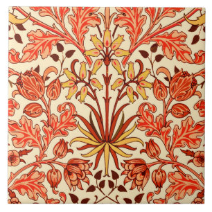 William Morris Hyacinth Print, Orange and Rust Ceramic Tile