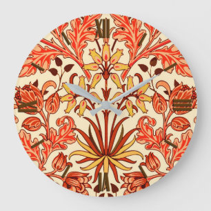 William Morris Hyacinth Print, Orange and Rust Large Clock