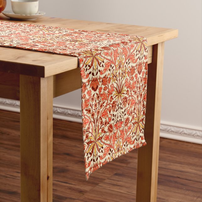 William Morris Hyacinth Print, Orange and Rust Short Table Runner (In Situ)