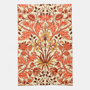 William Morris Hyacinth Print, Orange and Rust Tea Towel