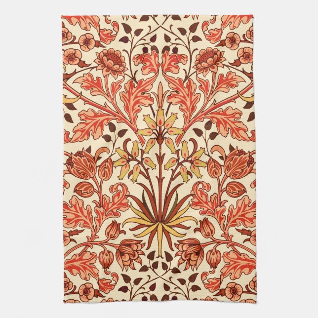 William Morris Hyacinth Print, Orange and Rust Tea Towel (Vertical)