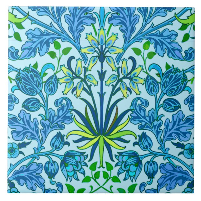 William Morris Hyacinth Print, Sky Blue Ceramic Tile (Front)