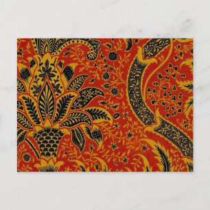 William Morris India Red Floral Vintage Classic Postcard