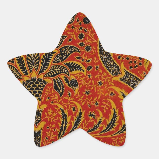 William Morris India Red Floral Vintage Classic Star Sticker (Front)