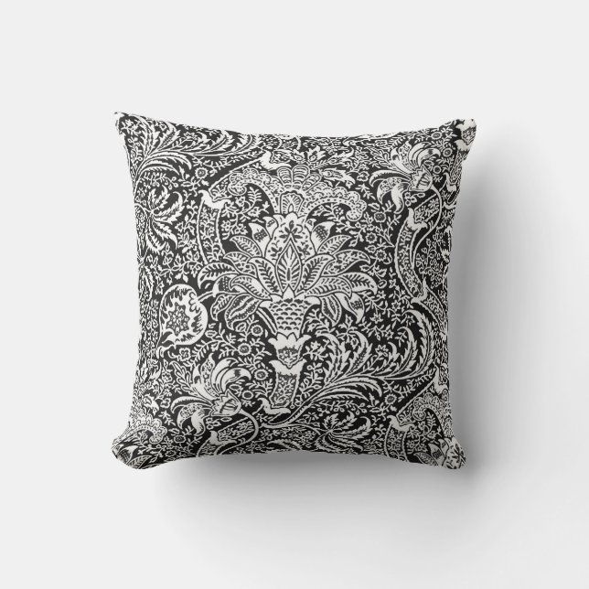 William Morris Indian, Black and White Cushion (Front)