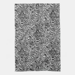 William Morris Indian, Black and White Tea Towel