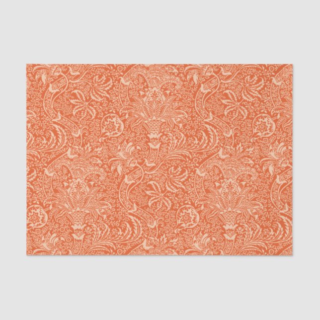 William Morris Indian, Coral Orange and Peach Tissue Paper (Front)