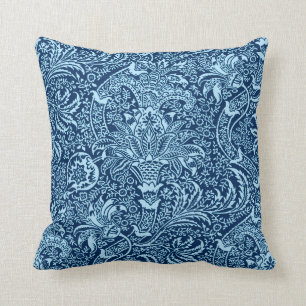 William Morris Indian, Dark Indigo and Sky Blue Cushion