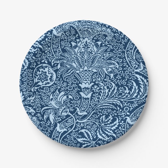 William Morris Indian, Dark Indigo and Sky Blue Paper Plate (Front)