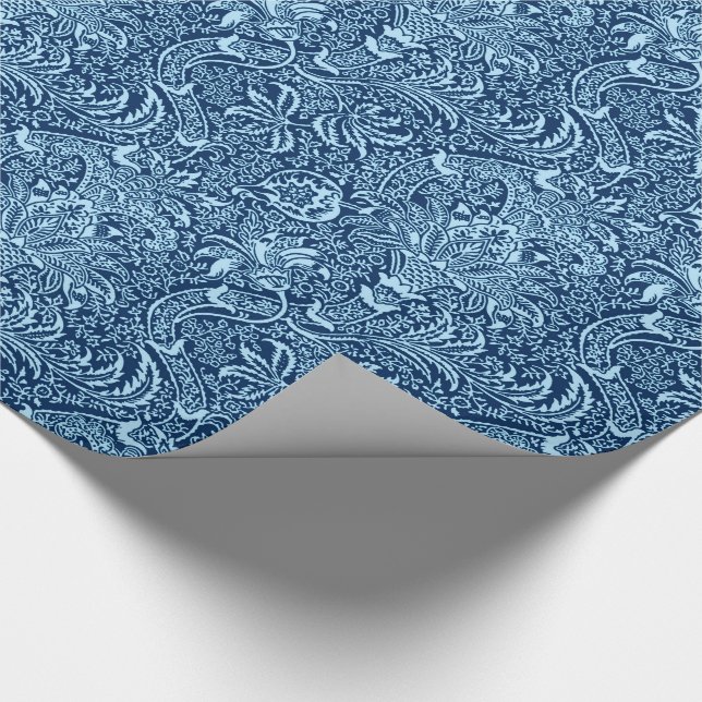William Morris Indian, Dark Indigo and Sky Blue Wrapping Paper (Corner)