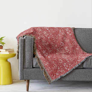 William Morris Indian, Dark Red and White Throw Blanket