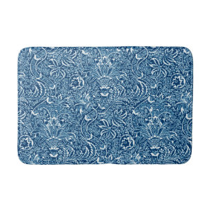William Morris Indian, Indigo Blue and White  Bath Mat