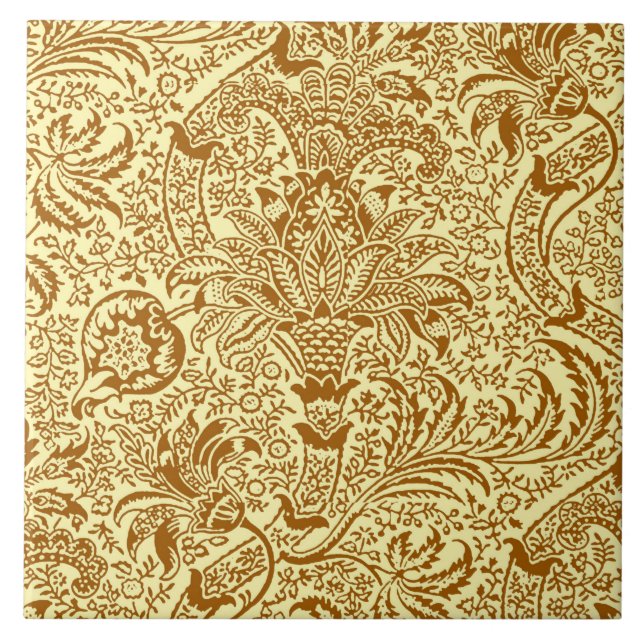 William Morris Indian, Mustard Yellow and Gold Ceramic Tile (Front)