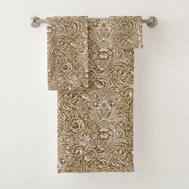 William Morris Indian, Taupe Tan and Beige  Bath Towel Set (Insitu)
