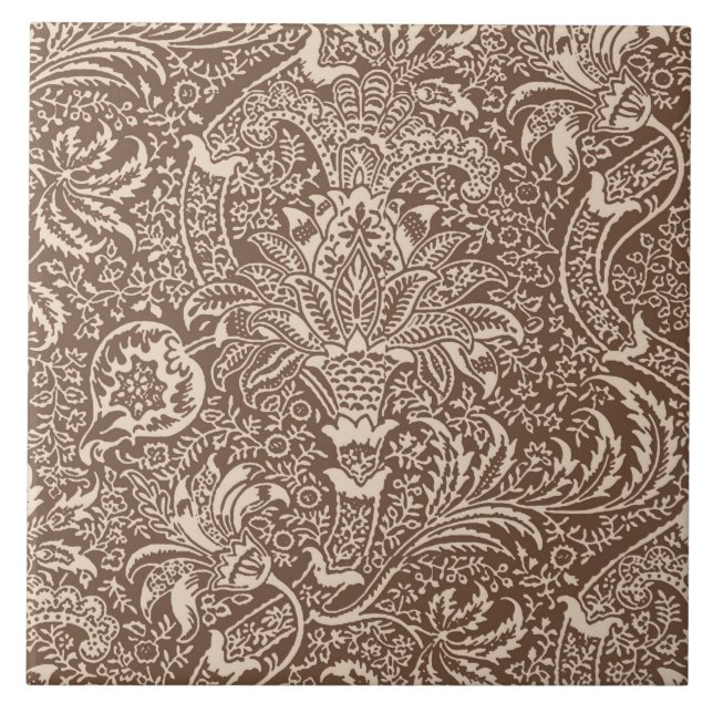 William Morris Indian, Taupe Tan and Beige Ceramic Tile (Front)
