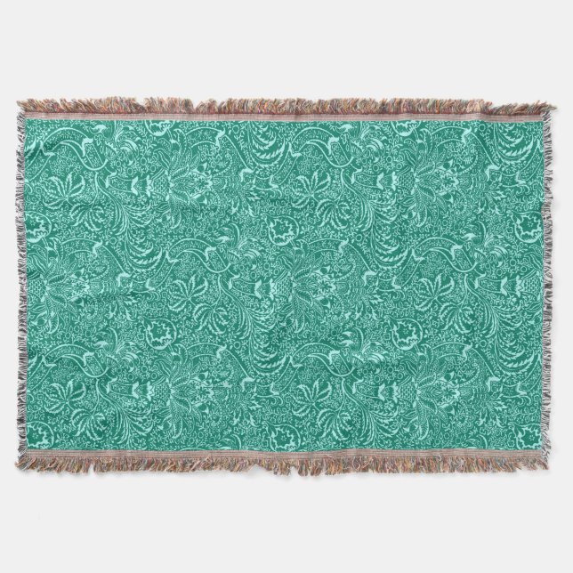 William Morris Indian, Turquoise and Light Aqua Throw Blanket (Front)
