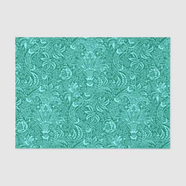 William Morris Indian, Turquoise and Light Aqua Tissue Paper (Front)