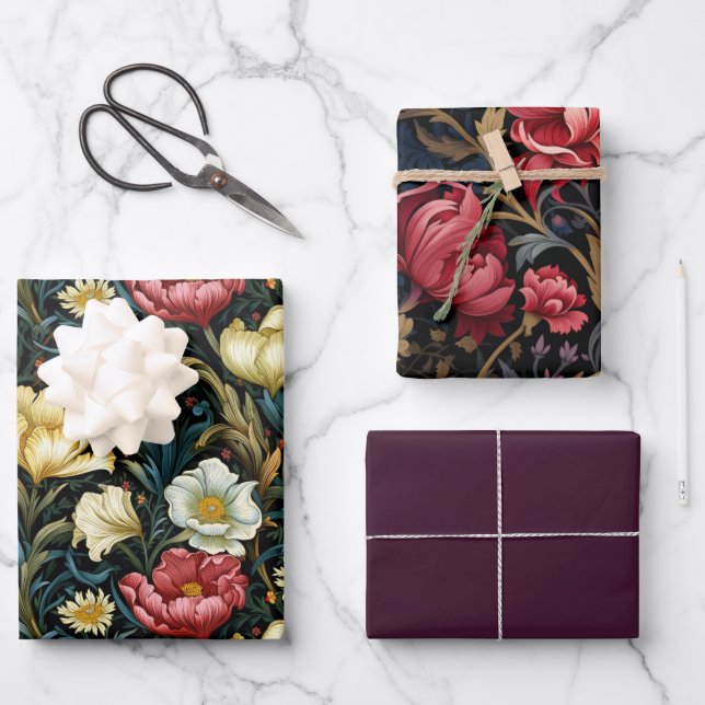 William Morris Inspired 3 Wrapping Paper Sheet (Front)