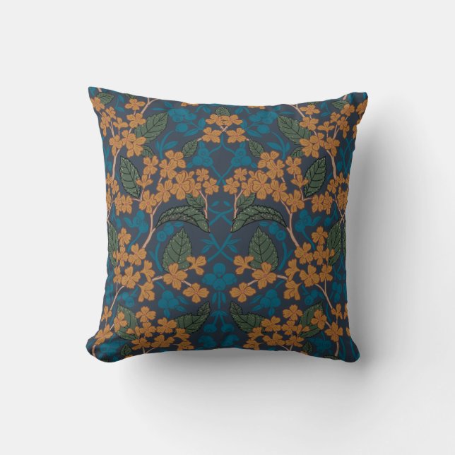 William Morris Inspired Autumn Floral Pattern Cushion (Front)