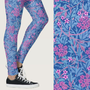 William Morris Inspired Blue Floral Patterned Leggings