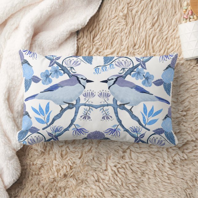 William Morris Inspired Bluejay Botanical Peri Lumbar Cushion (Blanket)