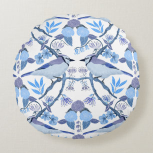 William Morris Inspired Bluejay Botanical Round Cushion