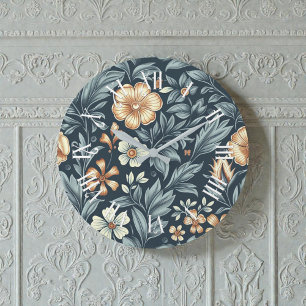 William Morris Inspired Botanical Style Pattern Large Clock