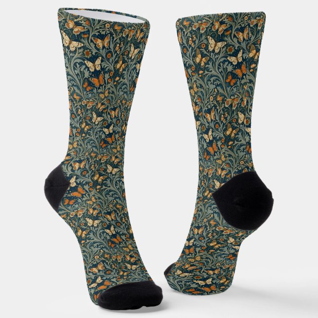William Morris Inspired Butterfly Socks (Angled)