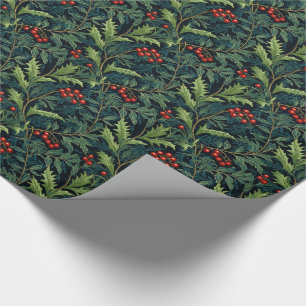 William Morris Inspired Christmas Red Berries Wrapping Paper