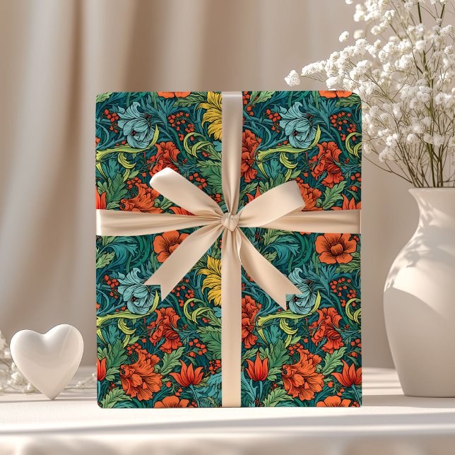 William Morris inspired colourful vibrant flowers Wrapping Paper (William Morris inspired colorful vibrant flowers Wrapping Paper)