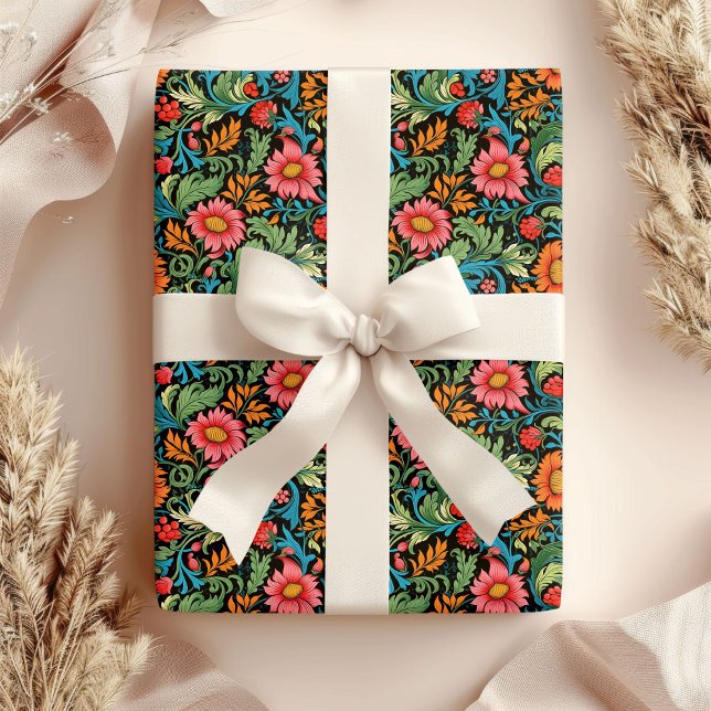 William Morris inspired colourful vibrant flowers Wrapping Paper (William Morris inspired colorful vibrant flowers Wrapping Paper)