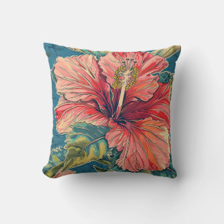William Morris Inspired Hibiscus Throw Pillow