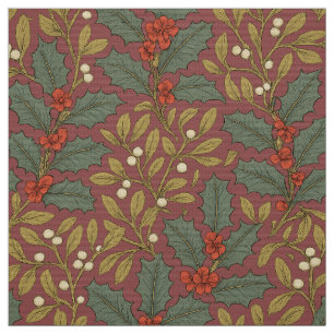 William Morris Inspired Holly & Mistletoe Fabric