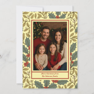 William Morris Inspired Holly & Mistletoe Photo Holiday Card