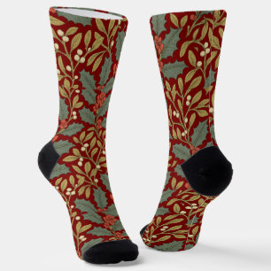 William Morris Inspired Holly & Mistletoe Socks