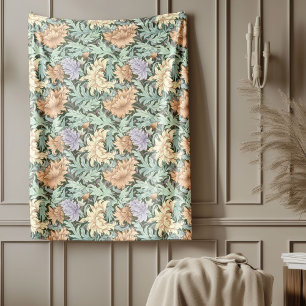 William Morris Inspired pastel green peach ivory Fleece Blanket