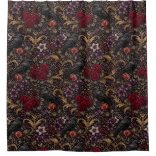 William Morris Inspired Pattern Gothic Crows Shower Curtain