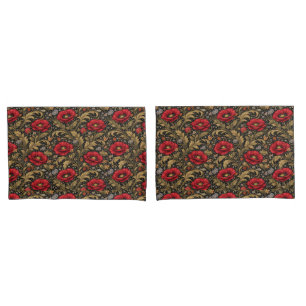 William Morris Inspired Pattern Red Poppy Pillowcase